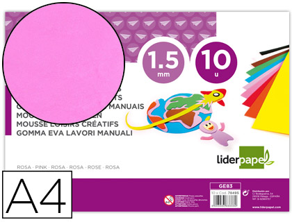 10h. goma EVA Liderpapel A4 60g/m² espesor 1,5mm. rosa